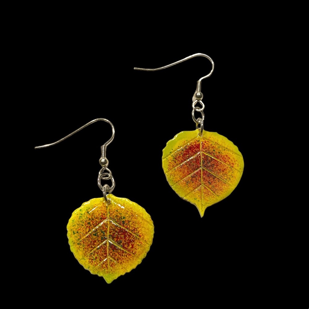 Beautiful Painted Fall Aspen Leaves Shell Earrings